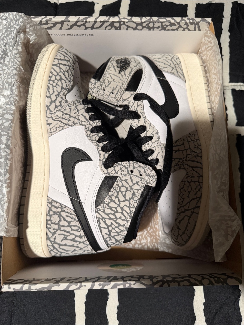 Nike High-Top Sneakers in White, Black & Cream with Elephant Print